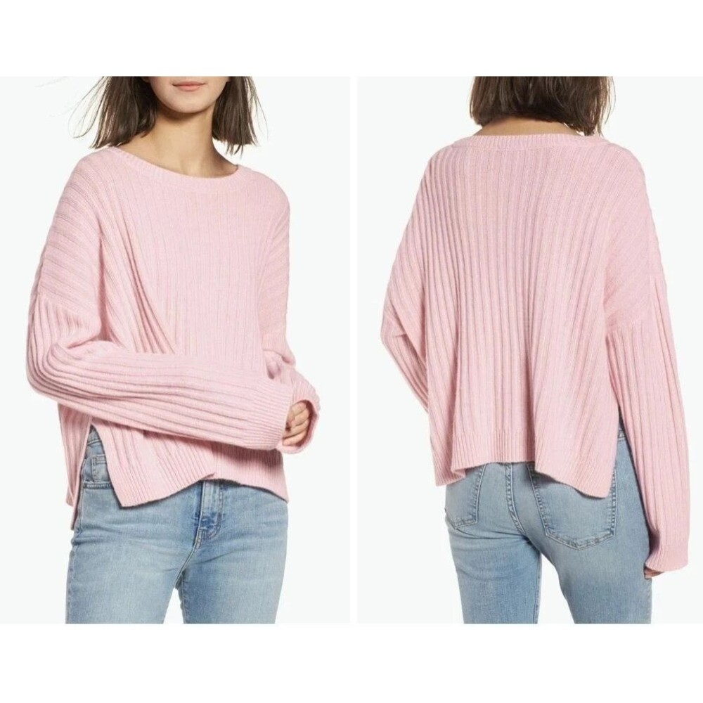 RAILS Joelle Rib Wool & Cashmere Sweater in Petal Melange Pink Size Small